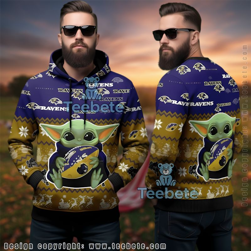 Baltimore Ravens Baby Yoda Star Wars Christmas 3D Hoodie
