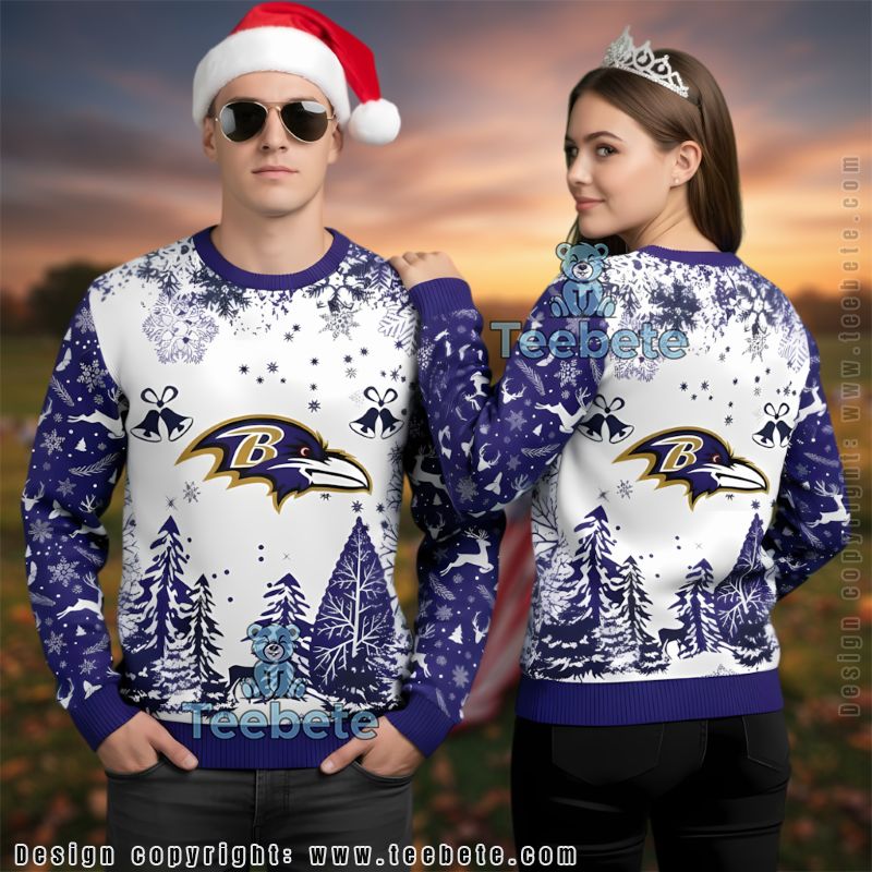 Baltimore Ravens Christmas Bell Ugly Christmas Sweater Purple White Cheap