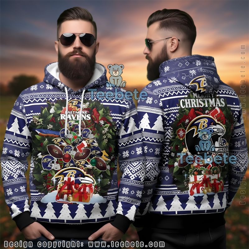 Baltimore Ravens Christmas Tree Ugly 3D Hoodie