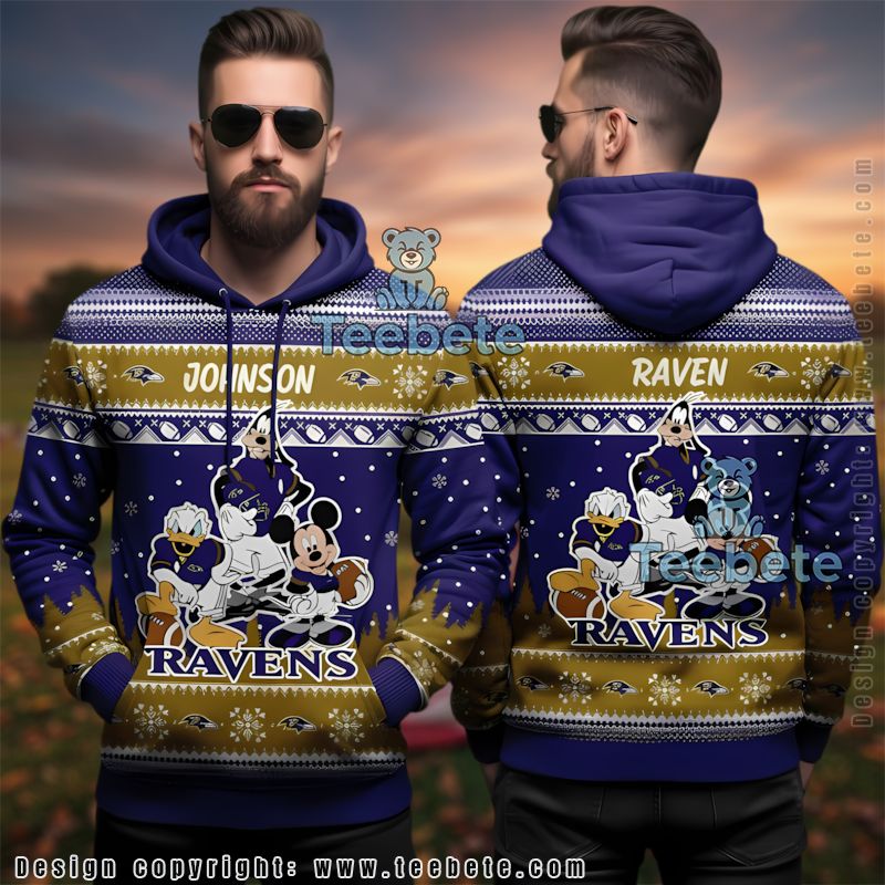 Baltimore Ravens Disney Mickey Donald Ugly 3D Hoodie