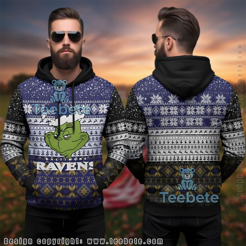 Baltimore Ravens Dr Seuss Grinch Ugly 3D Hoodie For Fans