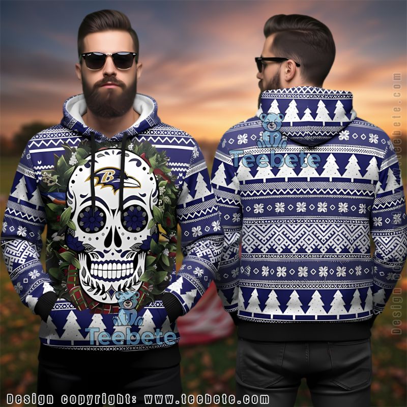 Baltimore Ravens Flower Skull Ugly 3D Hoodie Holiday Design
