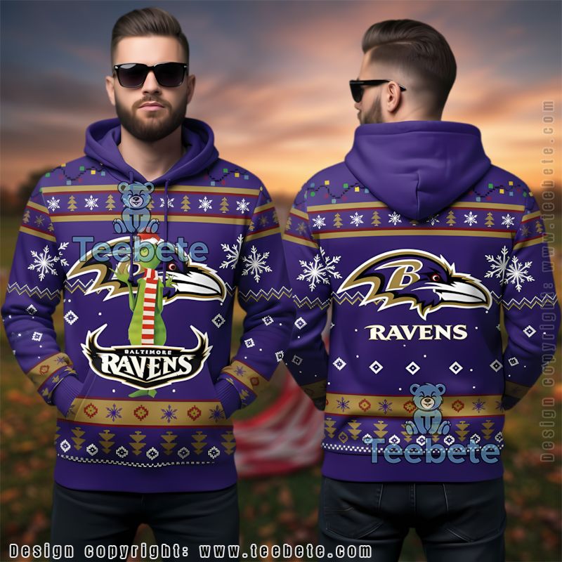 Baltimore Ravens Funny Grinch Theme Ugly Christmas 3D Hoodie