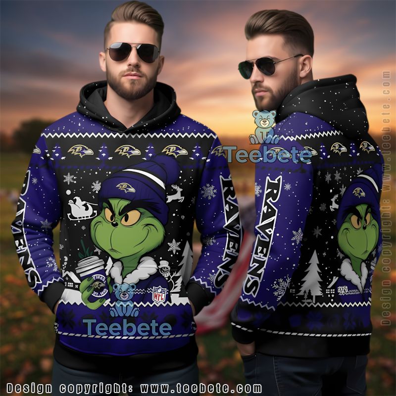 Baltimore Ravens Grinch Coffee Ugly 3D Hoodie For Men