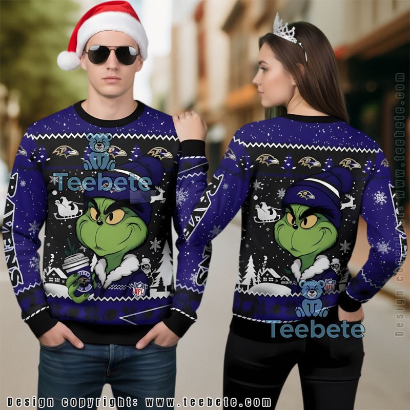 Baltimore Ravens Logo Ugly Christmas Sweater Purple Mens