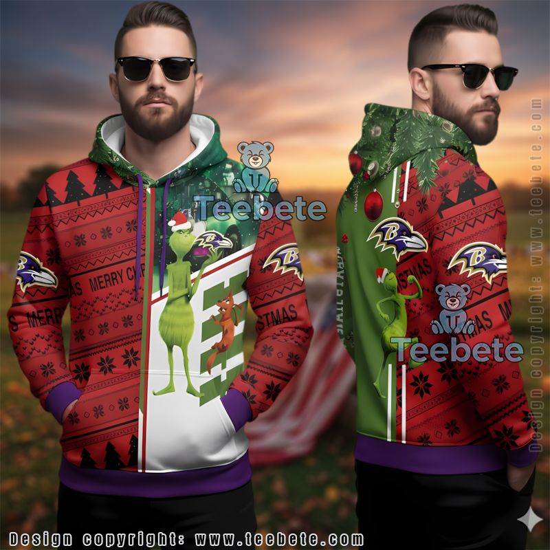 Baltimore Ravens Grinch Max Ugly 3D Hoodie Red Gameday