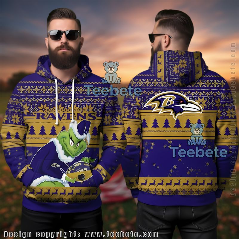 Baltimore Ravens Grinch Stole Christmas Ugly 3D Hoodie