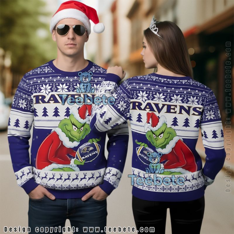 Baltimore Ravens Grinch Stole Funny Ugly Christmas Sweater Purple