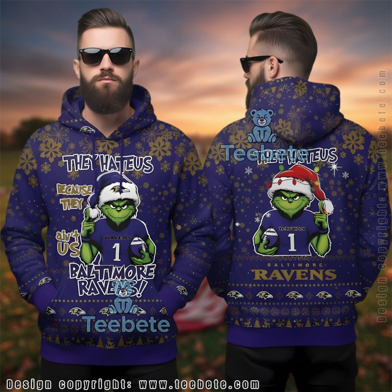 Baltimore Ravens Grinch They Hate Us Ugly 3D Hoodie