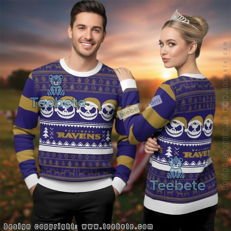 Baltimore Ravens Jack Skellington Funny Ugly Xmas Sweater Purple