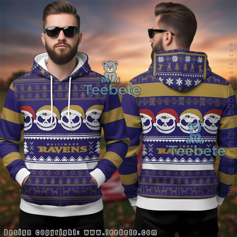 Baltimore Ravens Jack Skellington Ugly Christmas 3D Hoodie
