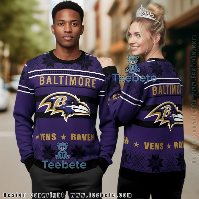 Baltimore Ravens Logo Ugly Christmas Sweater Purple Mens