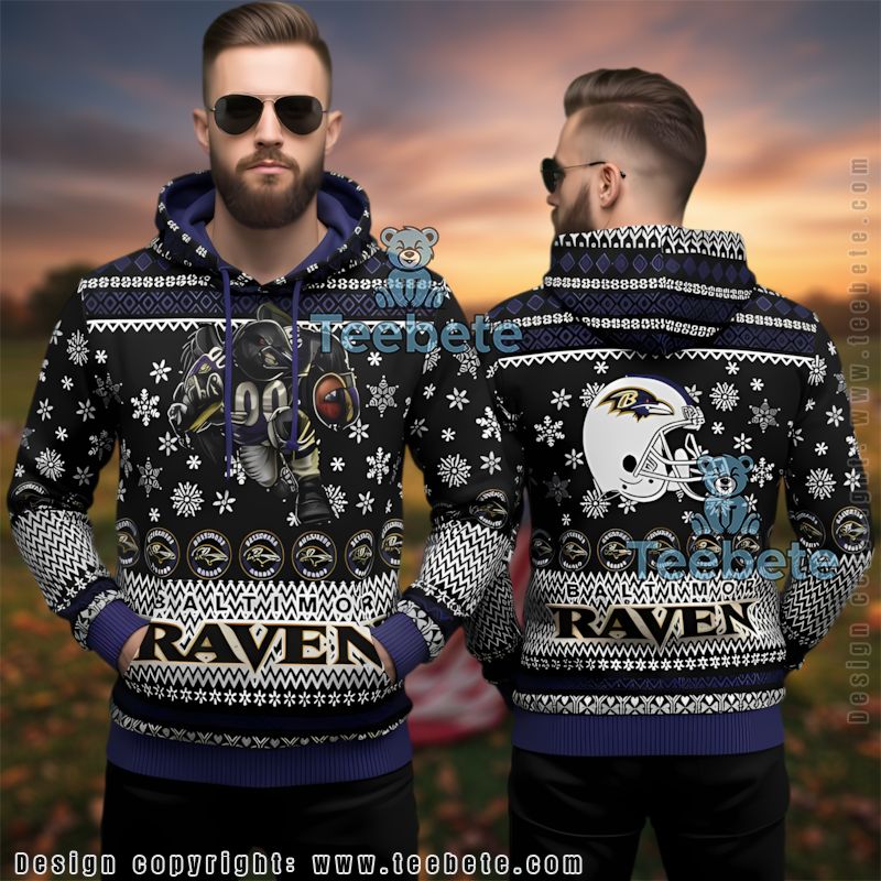 Baltimore Ravens Mascot Ugly 3D Hoodie Football Player Christmas