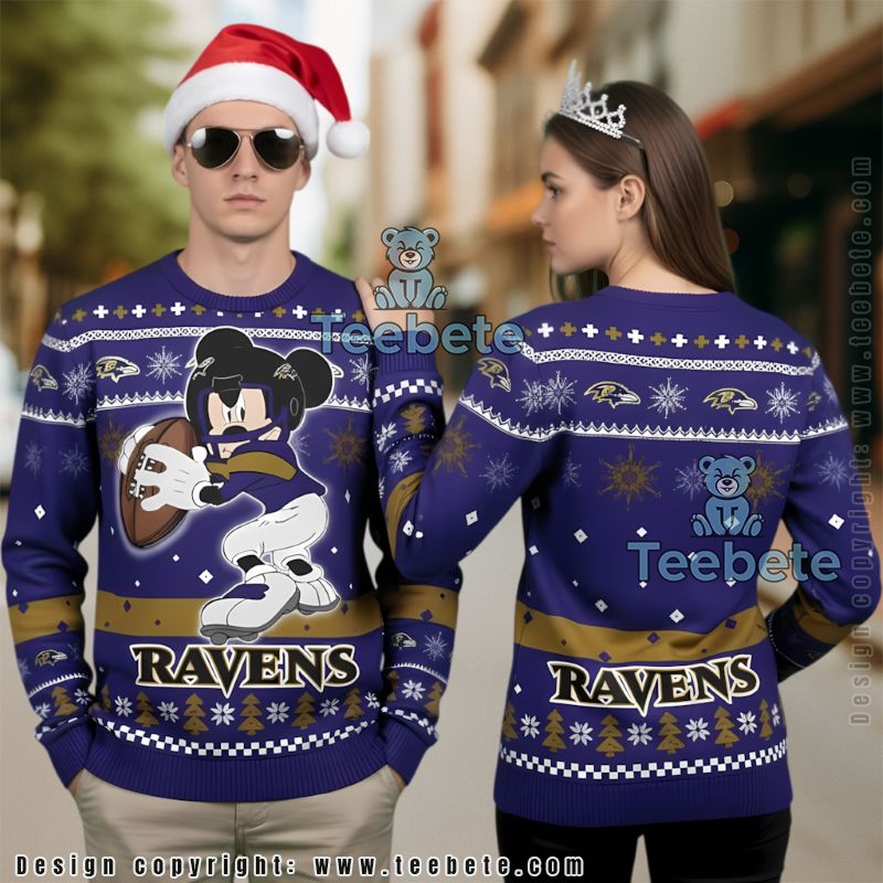 Baltimore Ravens Mickey Mouse Vintage Christmas Ugly Sweater Retro Unisex