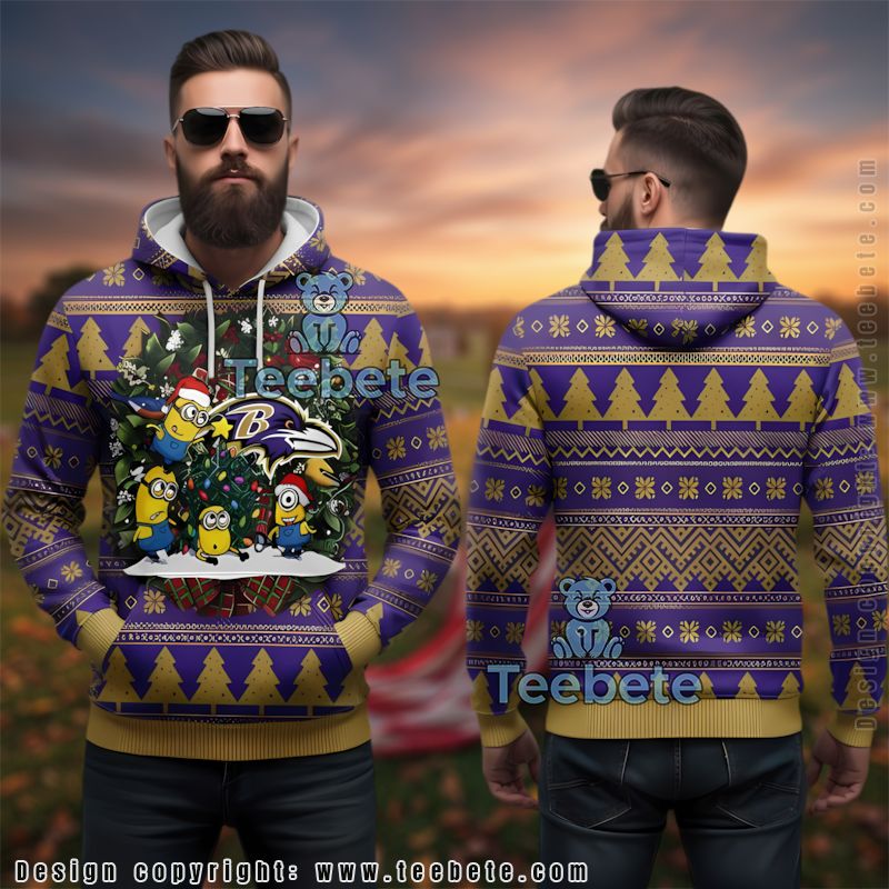 Baltimore Ravens Minion Christmas Tree Ugly 3D Hoodie Gift