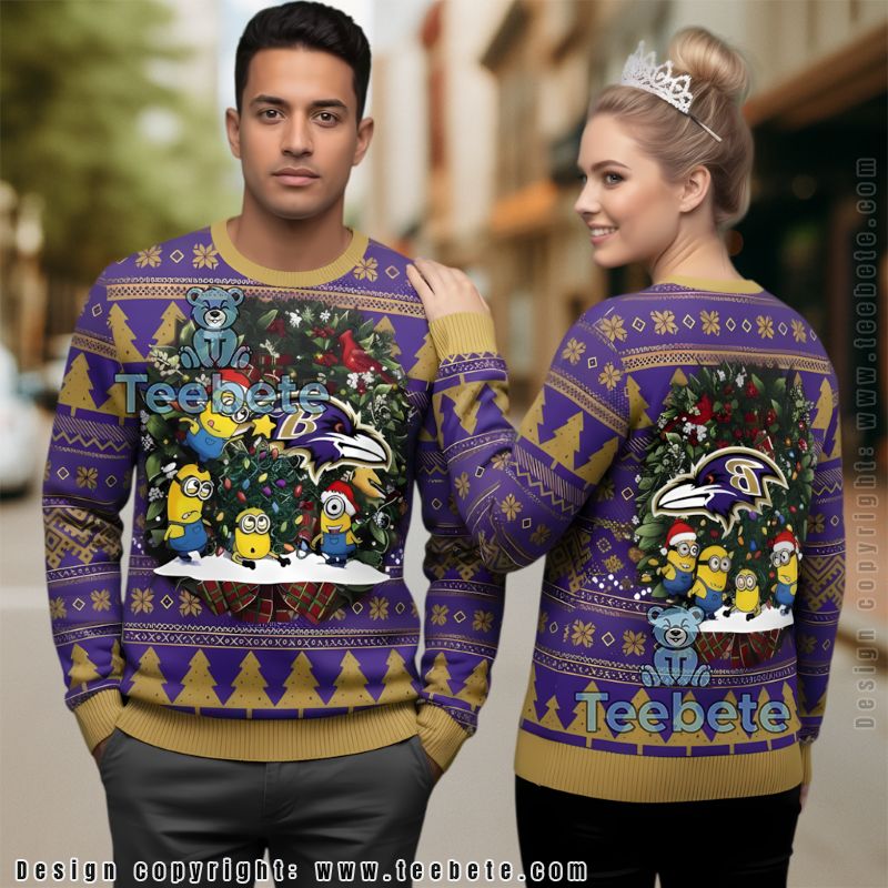 Baltimore Ravens Logo Ugly Christmas Sweater Purple Mens