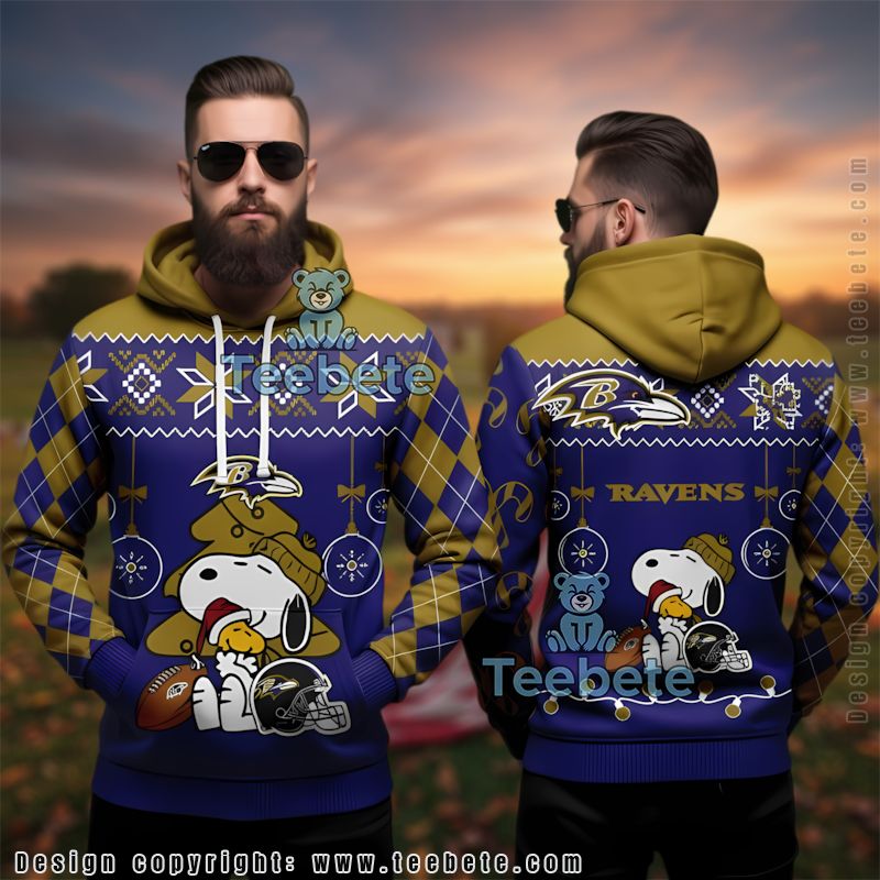 Baltimore Ravens Nfl Peanuts Snoopy Purple Ugly 3D Hoodie