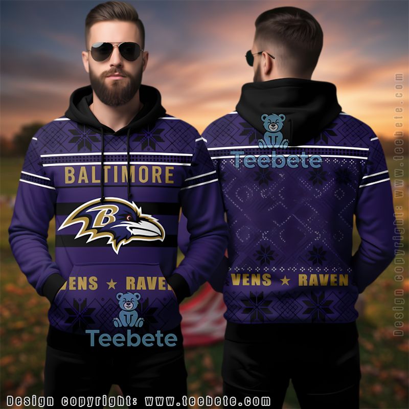 Baltimore Ravens Nfl Team Logo Ugly 3D Hoodie Purple