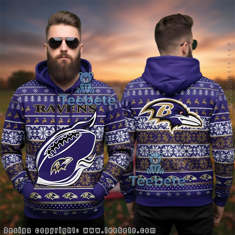 Baltimore Ravens Nfl Ugly 3D Christmas Hoodie Purple