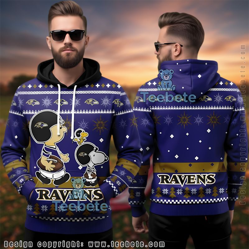 Baltimore Ravens Peanuts Snoopy Charlie Brown Ugly 3D Hoodie