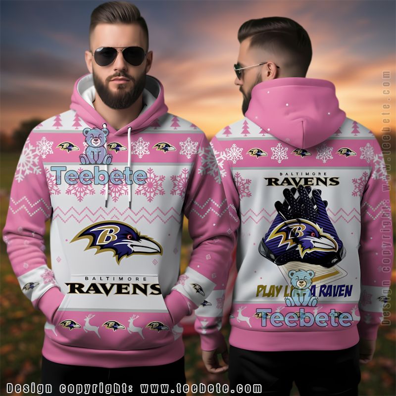 Baltimore Ravens Pink Ugly 3D Hoodie Receiver Gloves Play Like A Raven