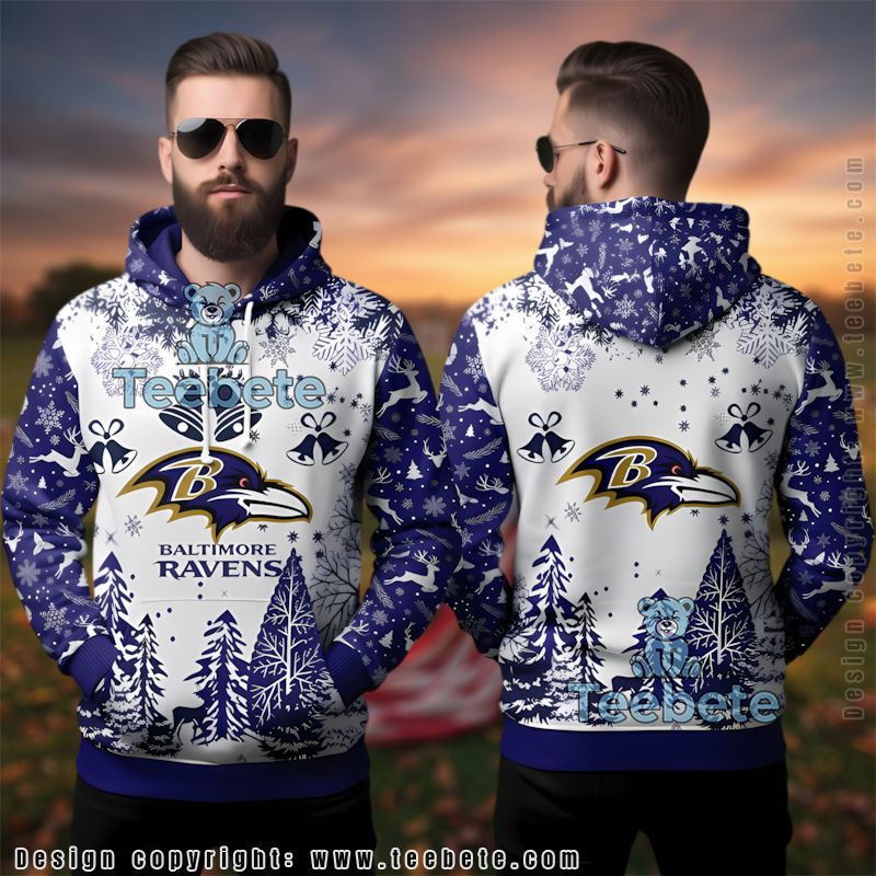 Baltimore Ravens Purple Ugly 3D Hoodie Reindeer Bell Design