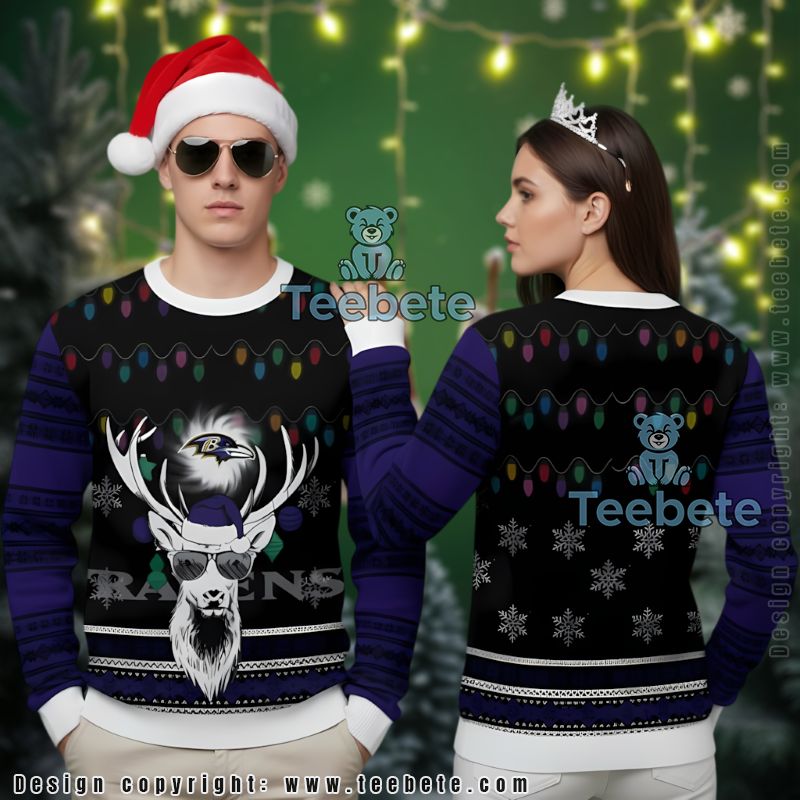 Baltimore Ravens Reindeer Funny Ugly Christmas Sweater Purple