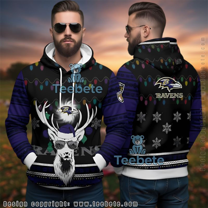 Baltimore Ravens Reindeer Ugly 3D Hoodie Holiday Fan Gear