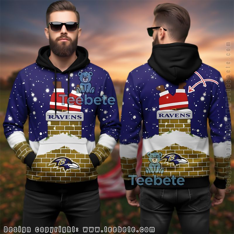 Baltimore Ravens Santa Chimney Christmas Ugly 3D Hoodie