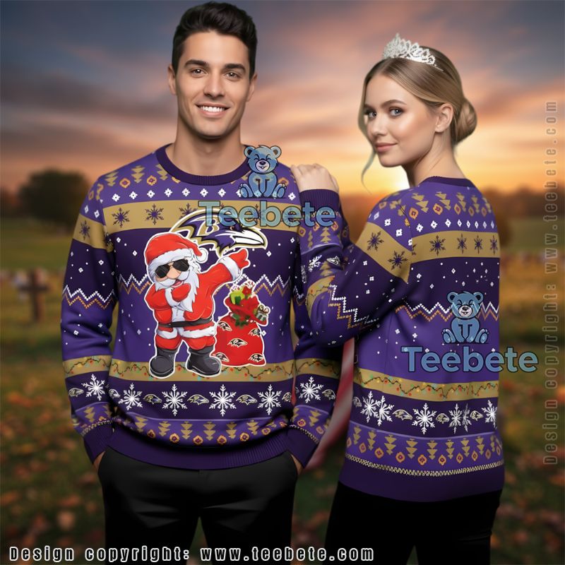 Baltimore Ravens Santa Claus Naughty Ugly Sweater Womens Purple
