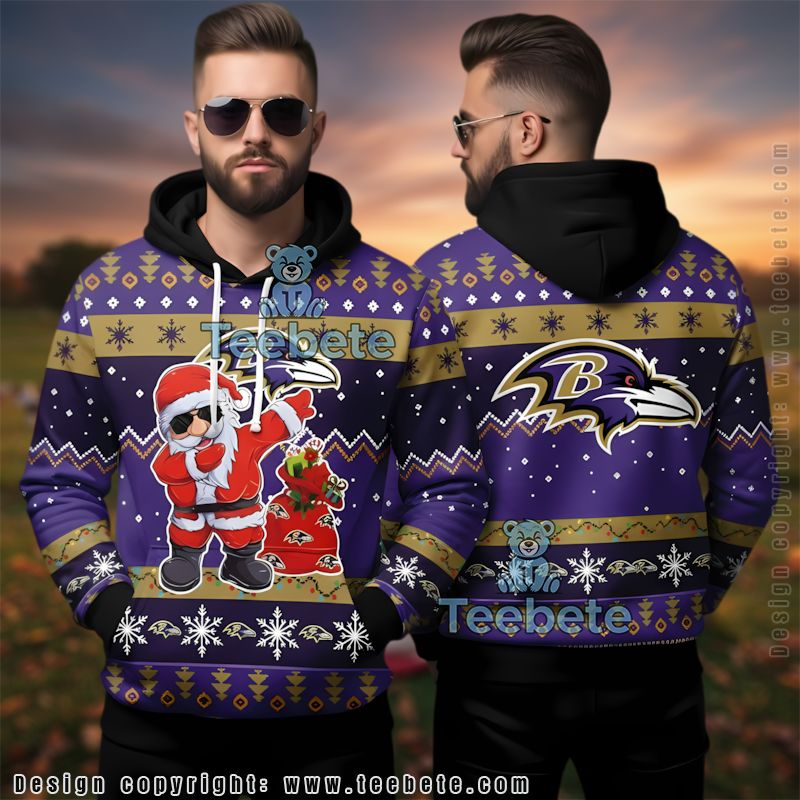 Baltimore Ravens Santa Claus Ugly 3D Hoodie Nfl Purple Merchandise