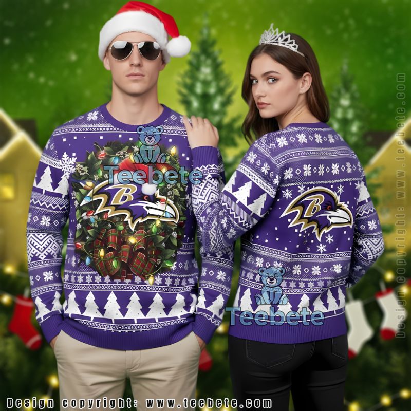 Baltimore Ravens Santa Hat Cute Ugly Xmas Sweater Purple Funny