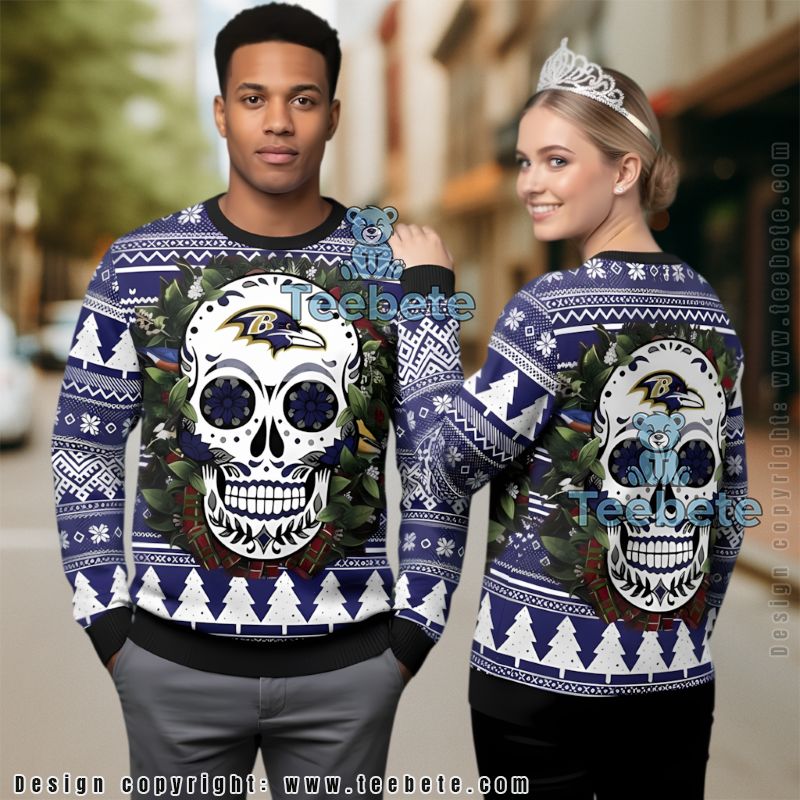 Baltimore Ravens Santa Claus Tattoo Logo Ugly Christmas Sweater Adults Purple