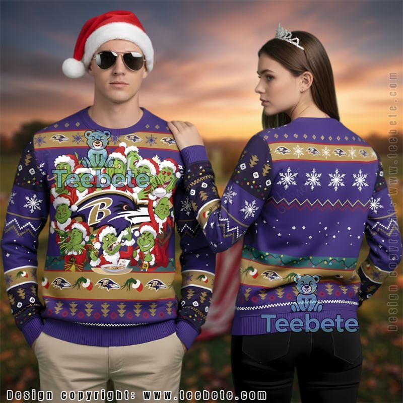 Baltimore Ravens The Grinch Team Ugly Sweater Purple