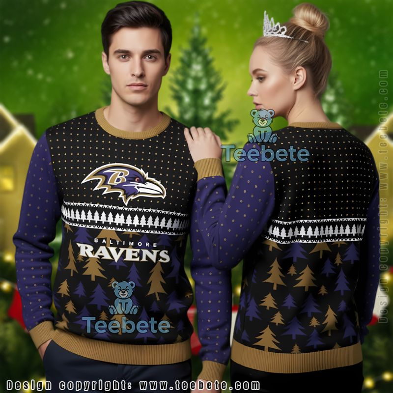 Baltimore Ravens Xmas Tree Ugly Christmas Sweater Black Purple Womens