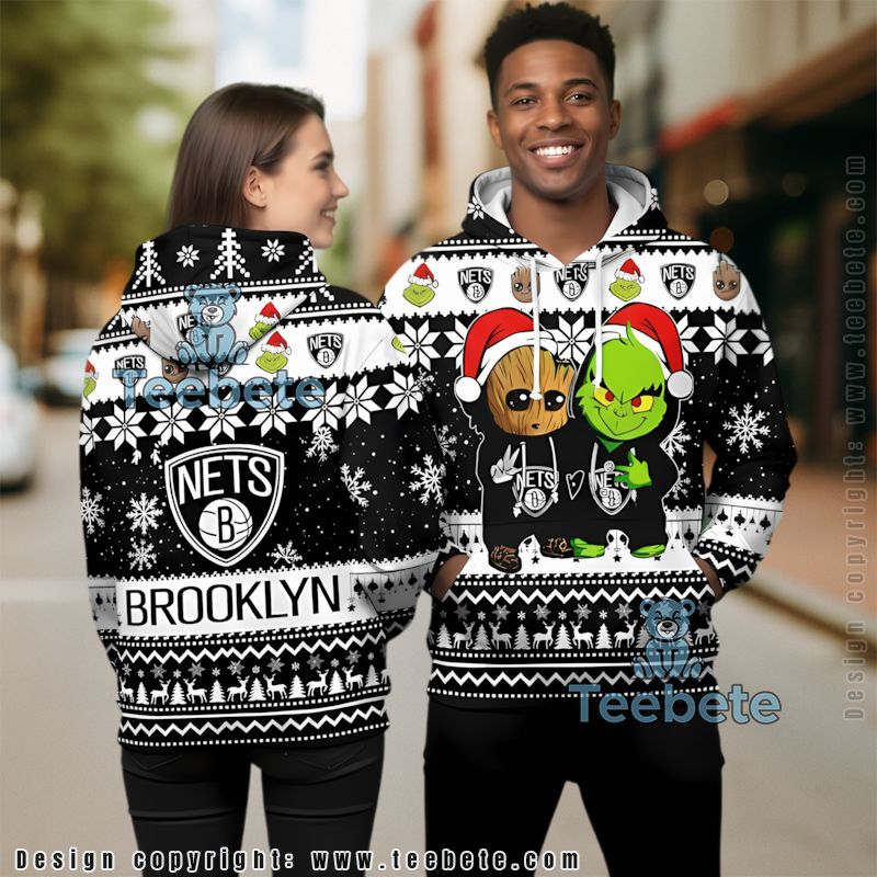 Brooklyn Nets Baby Groot The Grinch Ugly 3D Hoodie Printed