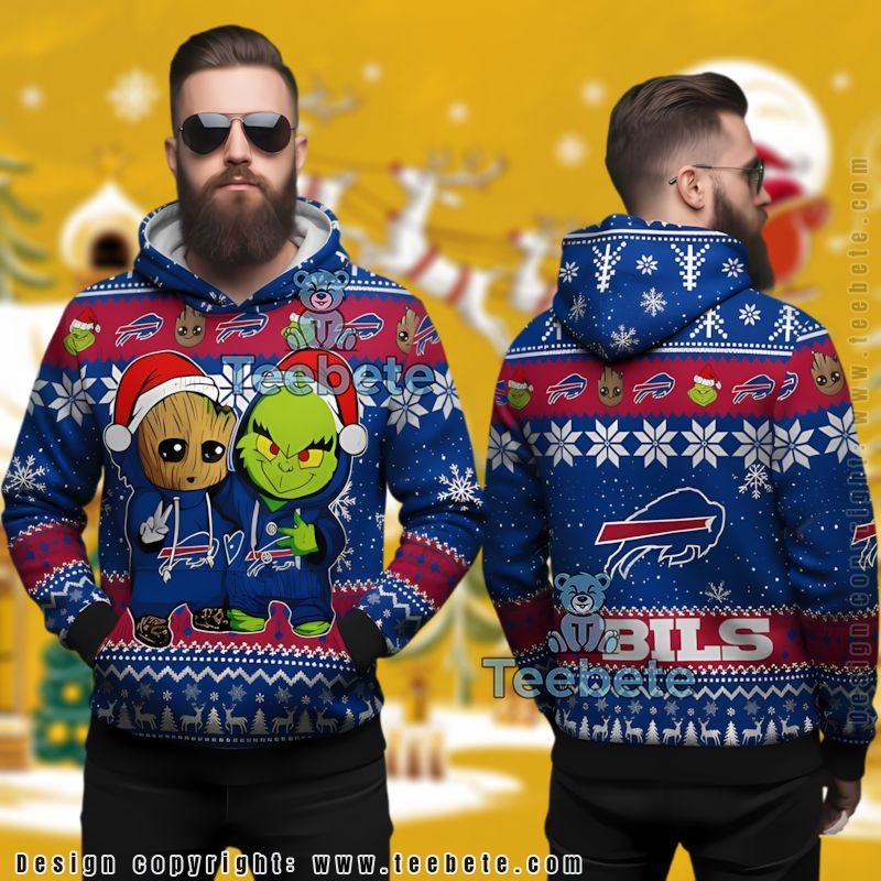Buffalo Bills Baby Groot Grinch Ugly Christmas 3D Hoodie