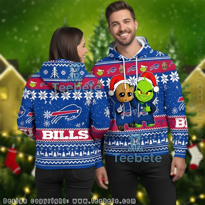 Buffalo Bills Baby Groot The Grinch Ugly 3D Hoodie Youth
