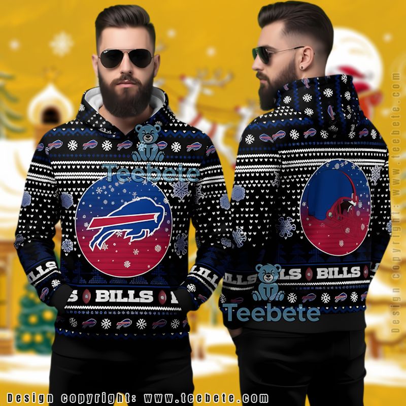 Buffalo Bills Christmas Snowflake Ugly 3D Hoodie Blue Black
