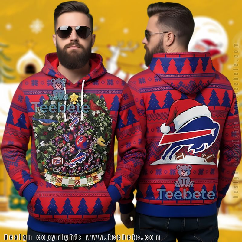 Buffalo Bills Christmas Wreath Ugly 3D Hoodie Red Fan Gift