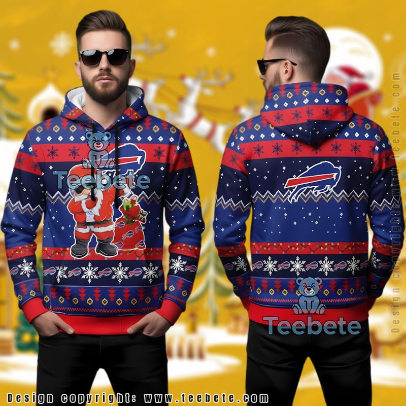 Buffalo Bills Dancing Santa Festive Ugly 3D Hoodie For Fans