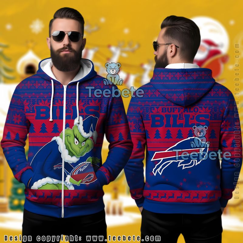Buffalo Bills Funny Grinch Football Ugly 3D Zip Up Hoodie