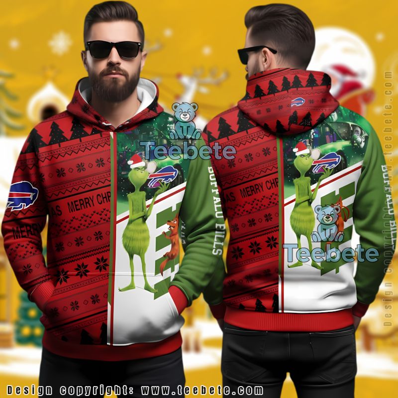 Buffalo Bills Grinch And Dog Max Ugly Christmas 3D Hoodie Red