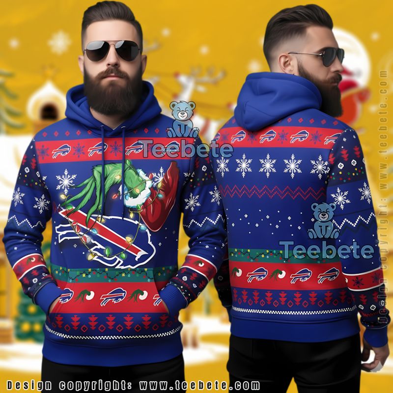 Buffalo Bills Grinch Hand Stealing Logo Ugly Christmas 3D Hoodie