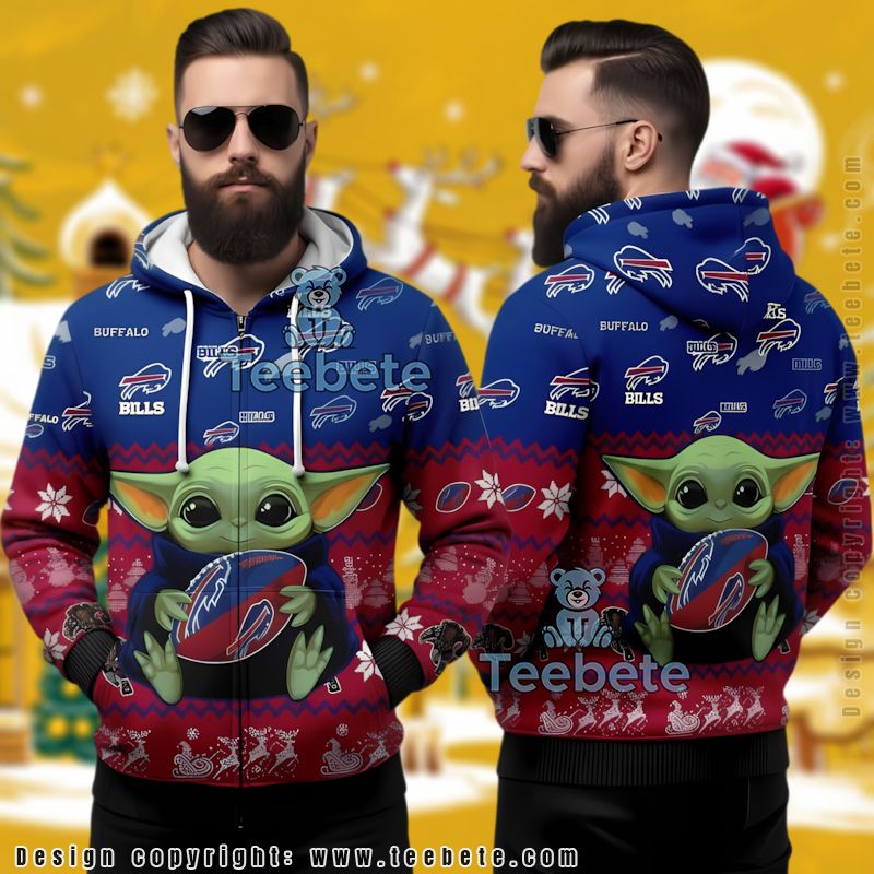 Buffalo Bills Grogu Baby Yoda Ugly Christmas 3D Hoodie Blue