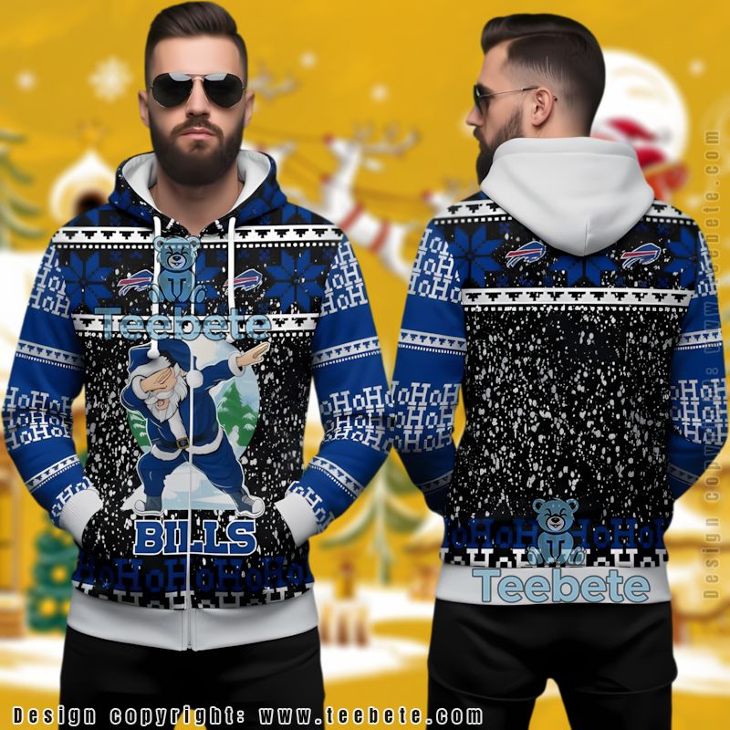 Buffalo Bills Ho Ho Ho Ugly Christmas 3D Hoodie Dabbing Santa