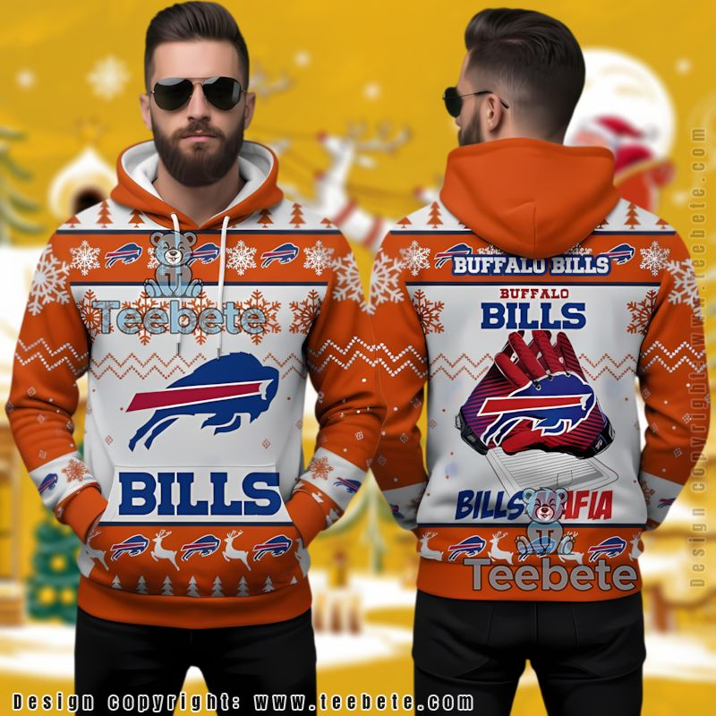 Buffalo Bills Receiver Gloves Ugly Christmas 3D Hoodie Orange White
