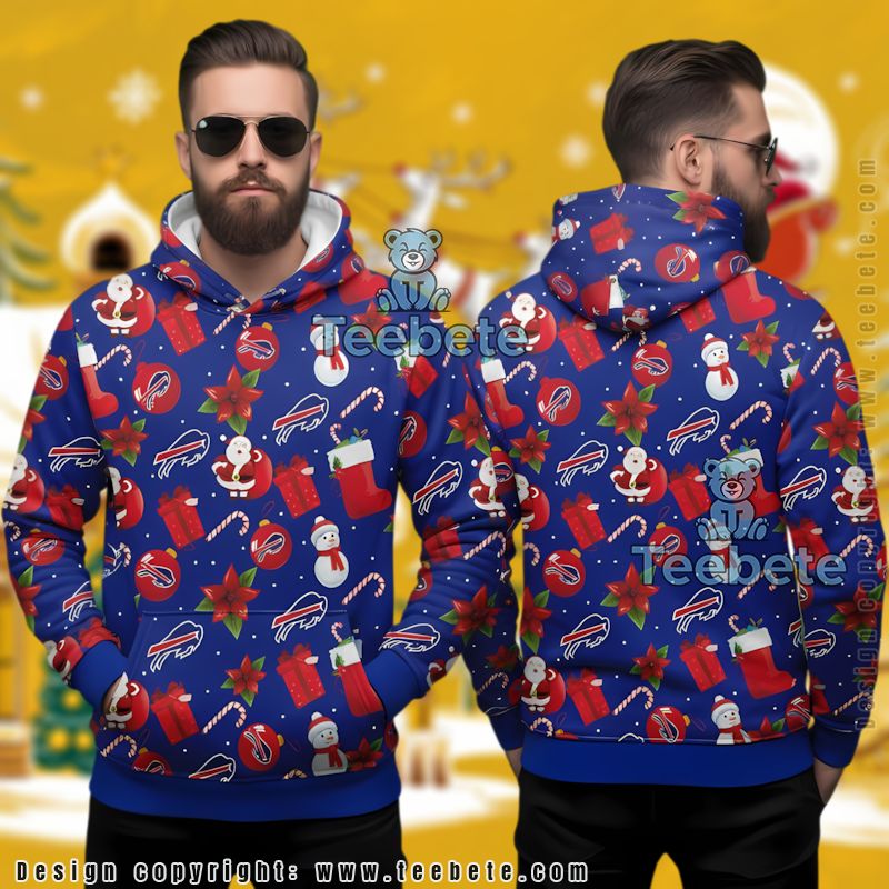 Buffalo Bills Santa Snowman Pattern Ugly Christmas 3D Hoodie