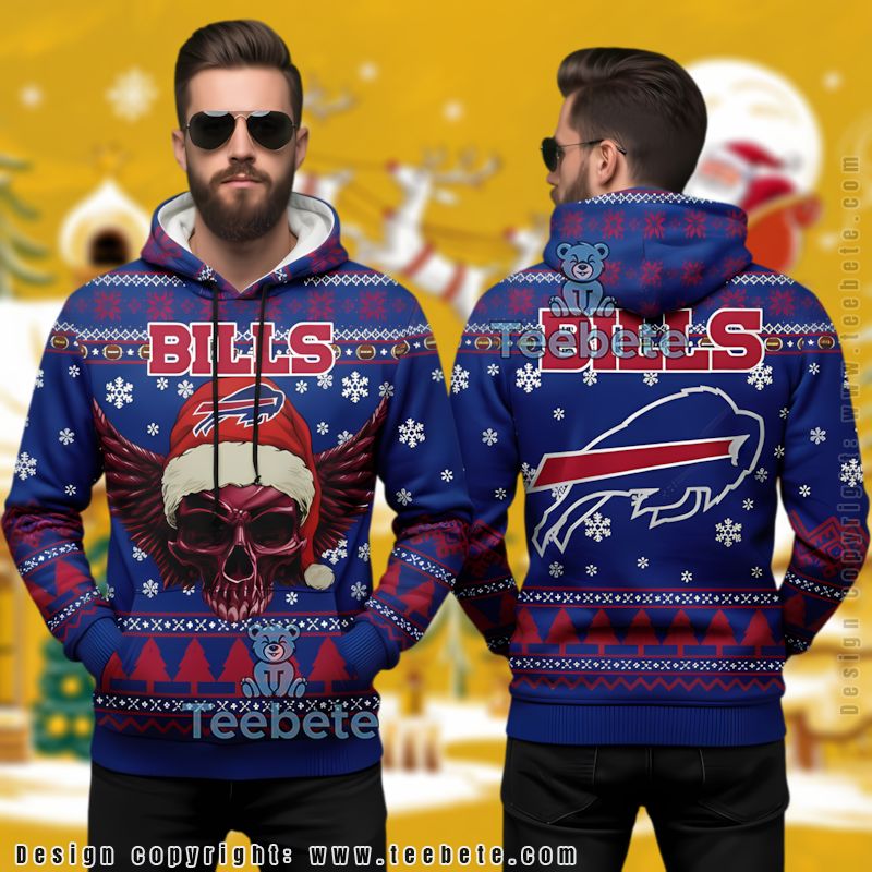 Buffalo Bills Skull Santa Hat Ugly Christmas 3D Hoodie
