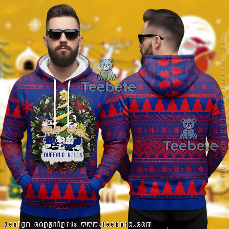 Buffalo Bills Snoopy Charlie Brown Ugly Christmas 3D Hoodie Blue Red